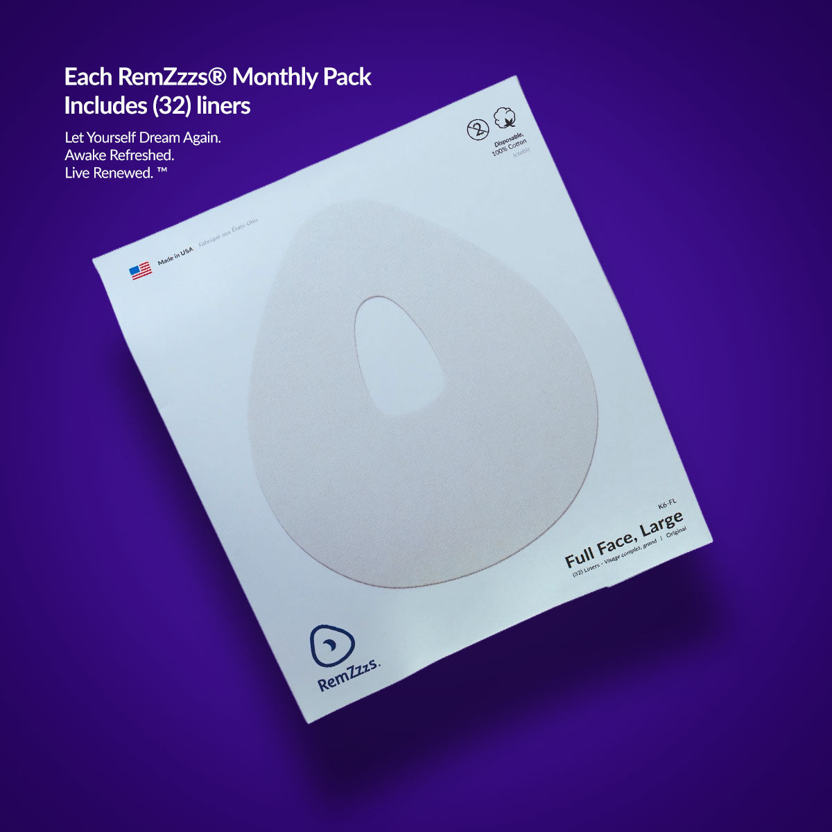 RemZzzs® K6 Full Face CPAP Mask Liner | Large, Long